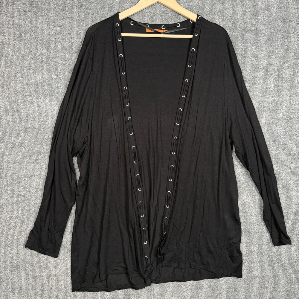 Belldini Plus Sz 2X Cardigan Black Grommet Lace Open Front Office Career Stretch